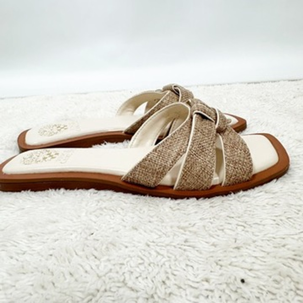 Vince Camuto Slip on Sandals Tan Woven Flats Byrdy Beachy Resort Cruise Size 7M - Picture 5 of 8